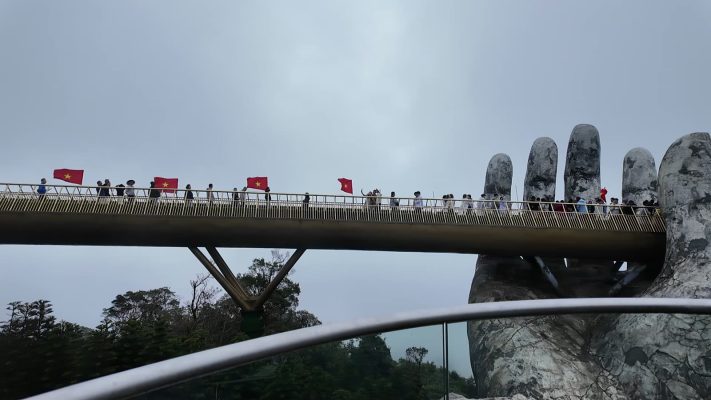 The Golden Bridge at Ba Na Hills with the stone hands, in the early afternoon once the cloud had lifted