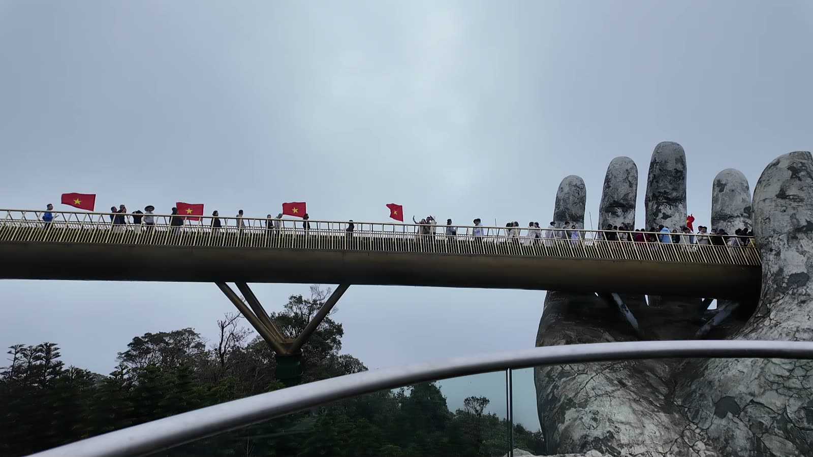 The Golden Bridge at Ba Na Hills with the stone hands, in the early afternoon once the cloud had lifted